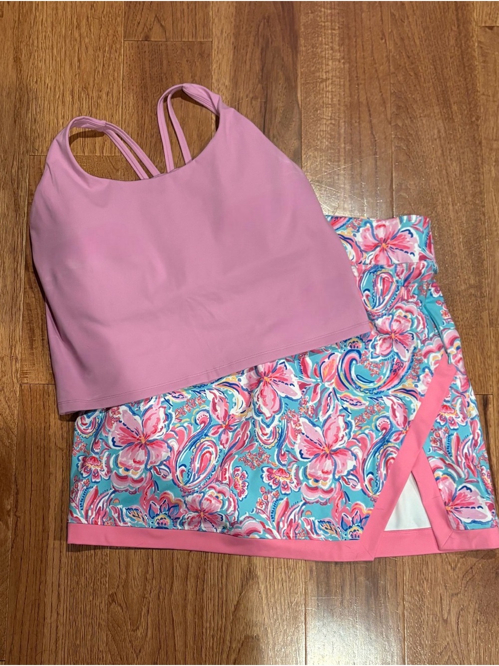 Stella Parker skort and Hey Nuts athletic top